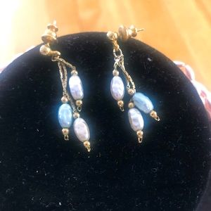 Faux pearls earrings 1 1/2” hang pink blue